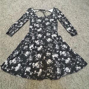 Flower American Eagle fit and flare skater dress with cut out back with tie